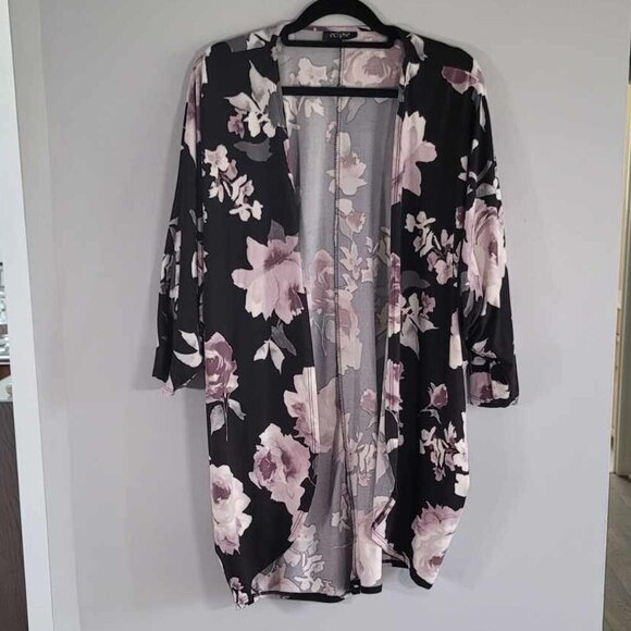 Eclipse cardigan. EUC Black with floral pattern in purple, grey and white. - Picture 1 of 5